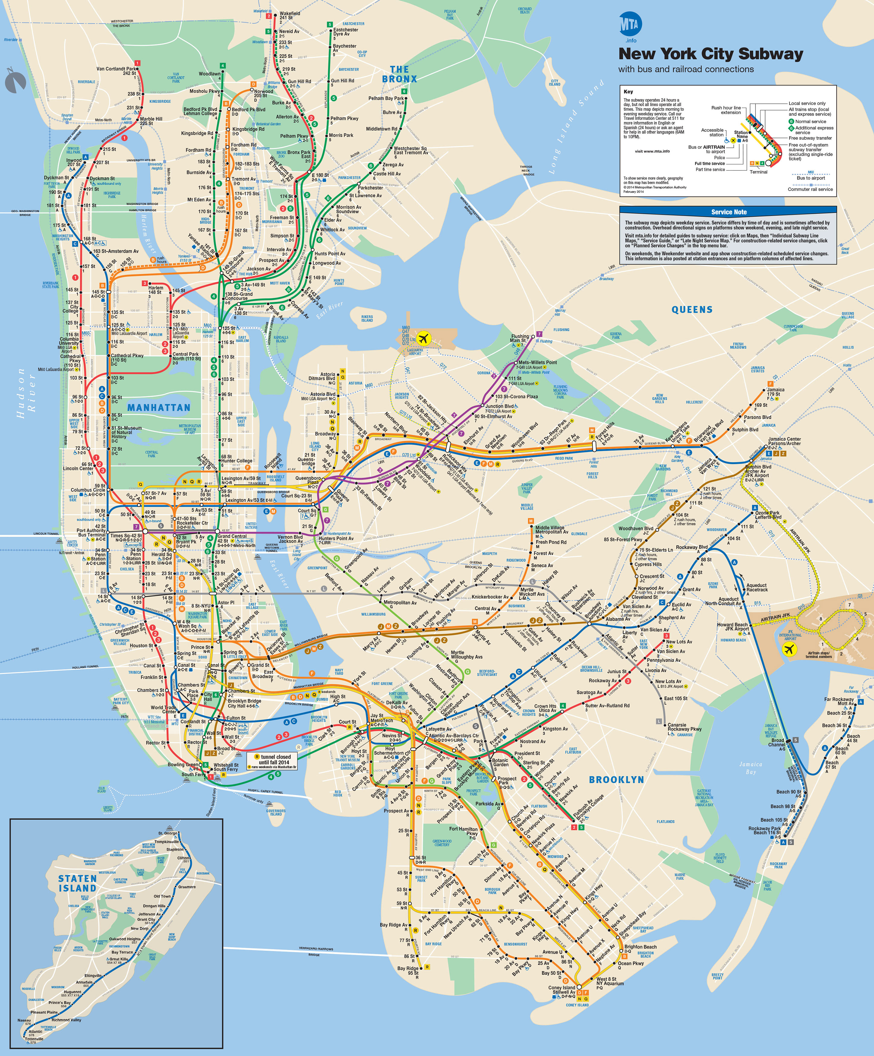Map of NYC subway, tube, underground: stations & lines